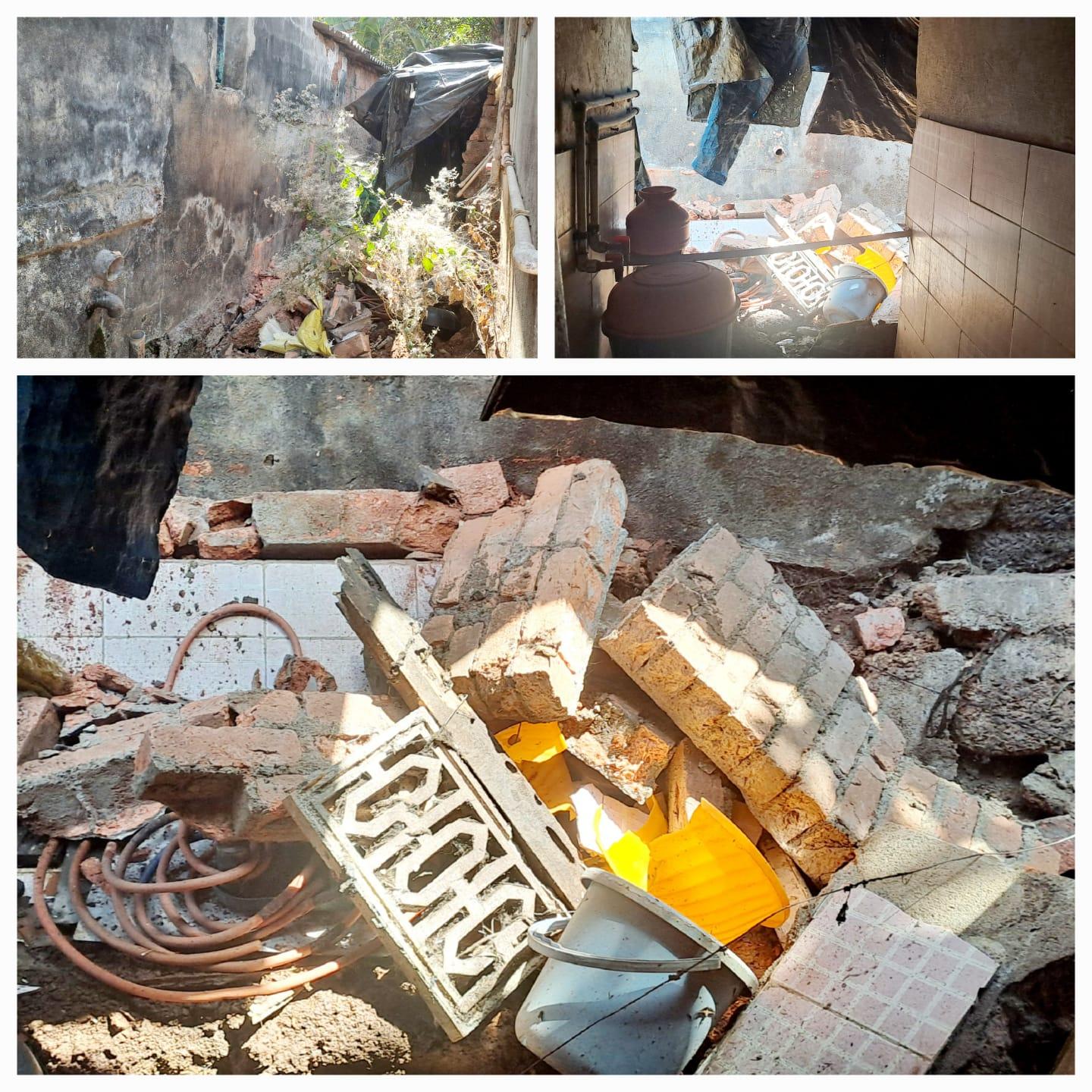 You are currently viewing वेंगुर्ले नगरपरिषद हद्दीतील धोकादायक व्हाळी मुळे मडकईकर कुटुंबाच्या बाथरुमची भिंत कोसळली