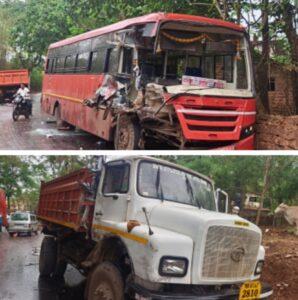 Read more about the article चौके धामापूर मार्गावर एसटी बस आणि डंपर यांच्यात अपघात