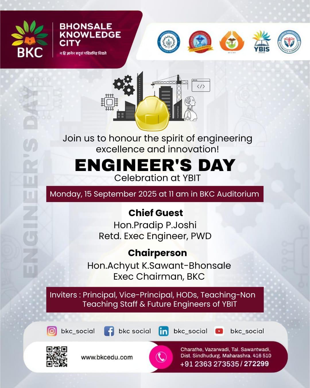 You are currently viewing भोसले नॉलेज सिटीमध्ये १५ सप्टेंबर रोजी अभियंता दिनाचे आयोजन..