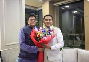 Read more about the article औद्योगिक क्षेत्राच्या बळकटीसाठी मुख्यमंत्री सावंत–पियुष गोयल यांची भेट