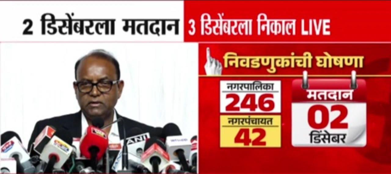 You are currently viewing राज्यातील नगरपरिषद व नगरपंचायती निवडणुकांची घोषणा; आचारसंहिता लागू