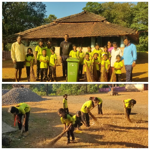 You are currently viewing घारपी शाळेतील विद्यार्थ्यांकडून मंदिर परिसराची स्वच्छता मोहीम