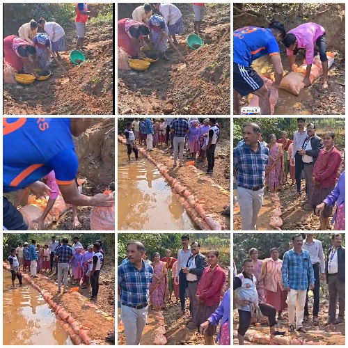 You are currently viewing तळेखोल येथे बंधारा बांधकामासाठी ग्रामस्थांचे श्रमदान