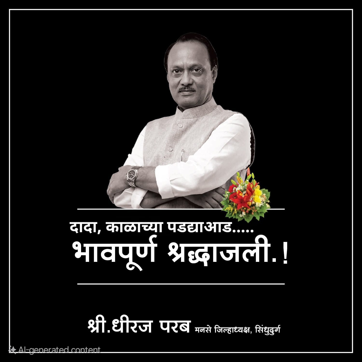 You are currently viewing मनसे ,सिंधुदुर्ग च्या वतीने अजित दादा पवार यांना भावपूर्ण श्रद्धाजंली…