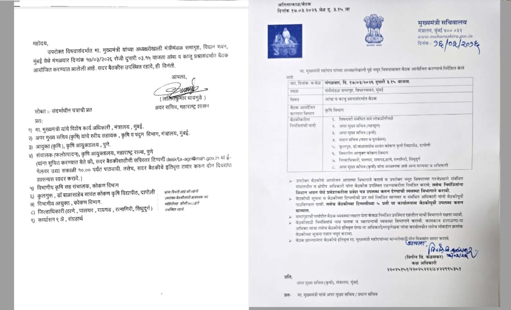 You are currently viewing आज १७ मार्चला कोकणातील आंबा-काजू पिकांच्या नुकसानीवर मुख्यमंत्री देवेंद्र फडणवीस यांच्या अध्यक्षतेखाली महत्त्वपूर्ण बैठक