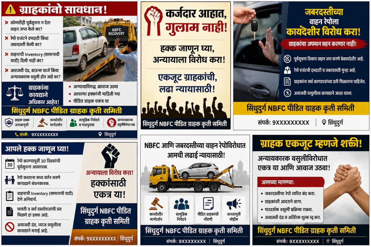You are currently viewing फायनान्स कंपन्या व रेपो एजंटांच्या अन्यायाविरोधात ग्राहक एकवटणार