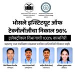 भोसले इन्स्टिट्यूट ऑफ टेक्नॉलॉजीचा 96% निकाल; इलेक्ट्रिकल विभागाची शंभर टक्के कामगिरी….