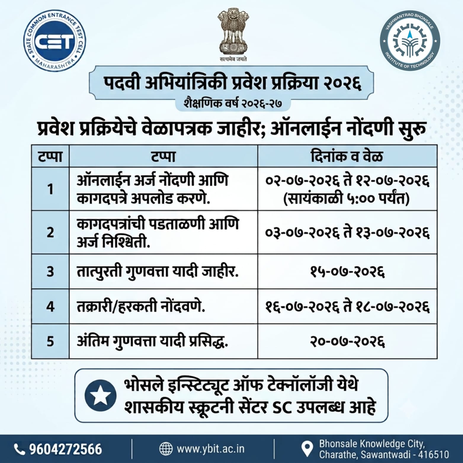You are currently viewing पदवी अभियांत्रिकी प्रवेश प्रक्रियेचे वेळापत्रक जाहीर; ऑनलाईन नोंदणी सुरू