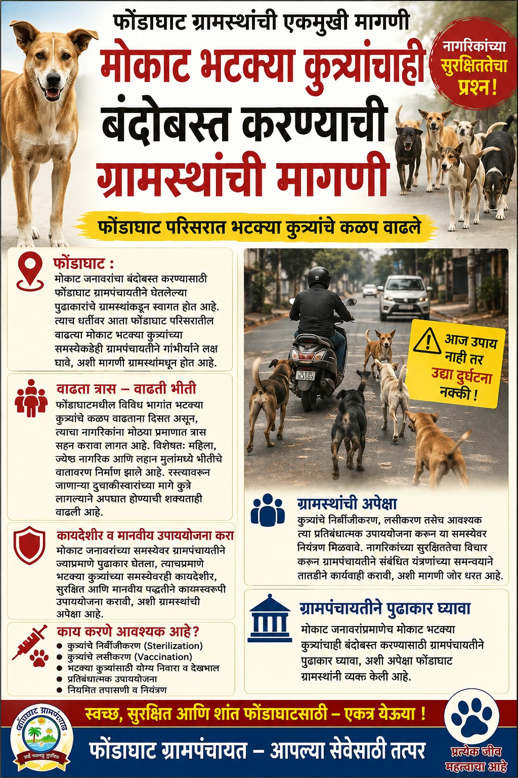 You are currently viewing मोकाट भटक्या कुत्र्यांचाही बंदोबस्त करण्याची ग्रामस्थांची मागणी