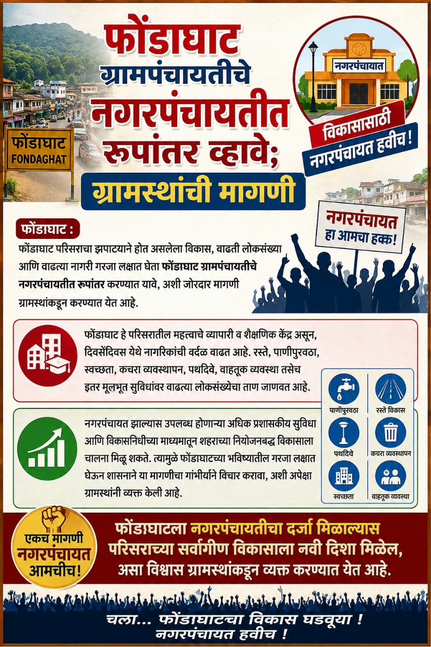 You are currently viewing फोंडाघाट ग्रामपंचायतीचे नगरपंचायतीत रूपांतर व्हावे; ग्रामस्थांची मागणी