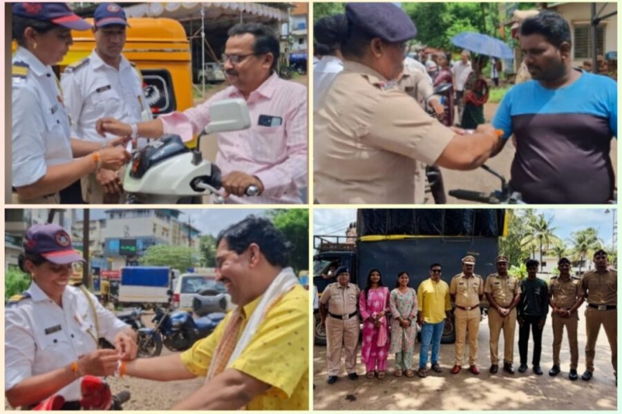 ‘एक राखी सुरक्षेची’ अभियानातून कुडाळ पोलिसांचा वाहतूक सुरक्षेचा संदेश