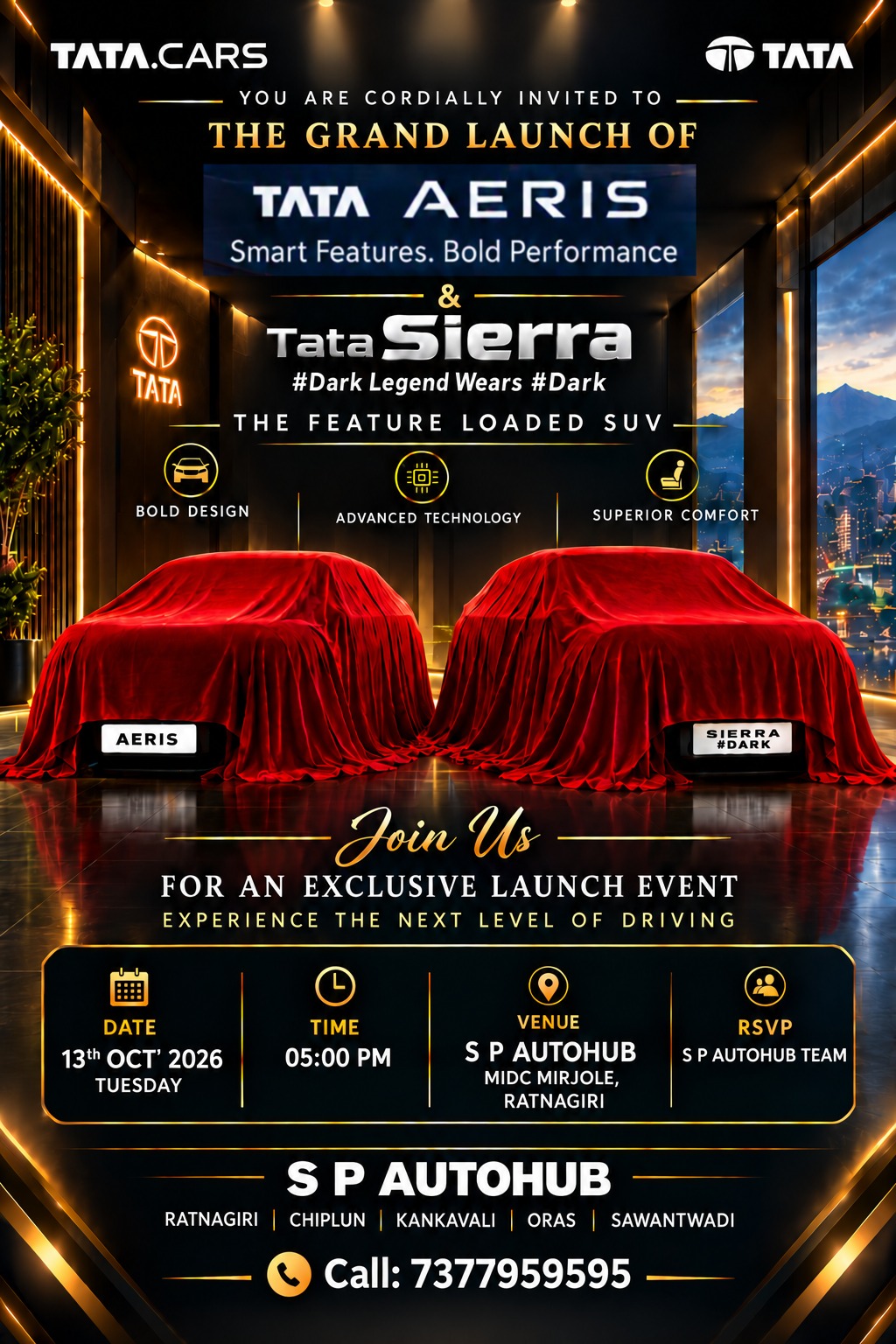 You are currently viewing रत्नागिरीत आज Tata Aeris आणि Tata Sierra चा भव्य अनावरण सोहळा