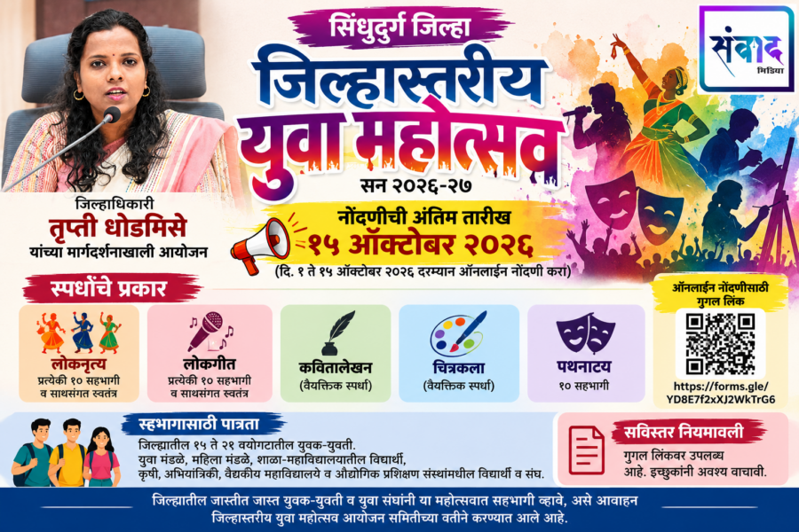 जिल्हास्तरीय युवा महोत्सवासाठी १५ ऑक्टोबरपर्यंत ऑनलाइन नोंदणी